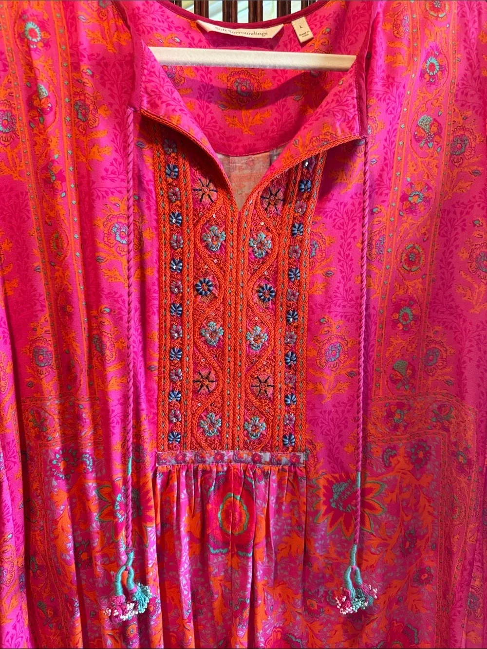 Soft Surroundings Hot Pink & Orange Embroidered Boho Tunic